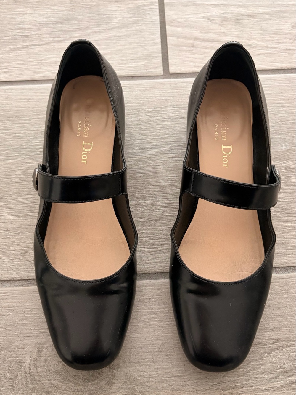 Dior Black Patent Mary Jane Flats with Strap